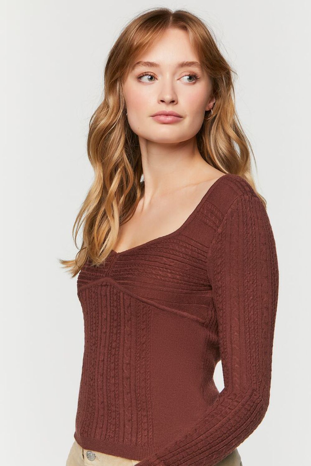 BROWN Fitted Cable Knit Sweater, image 2