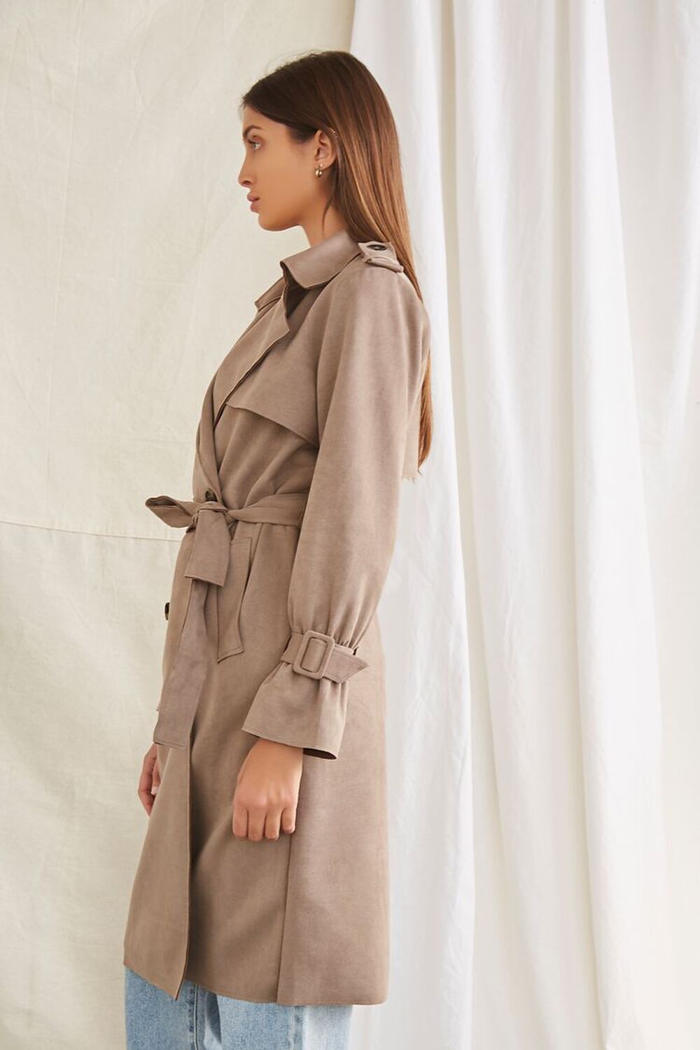 Belted Faux Suede Trench Jacket, image 2