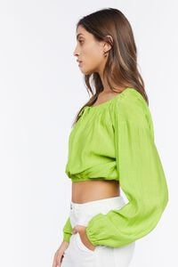 GREEN APPLE Peasant-Sleeve Ruched Crop Top, image 2