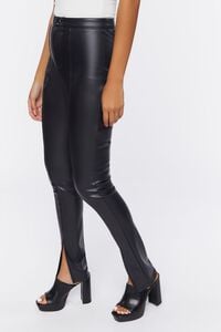 BLACK Faux Leather Split-Hem Pants, image 3