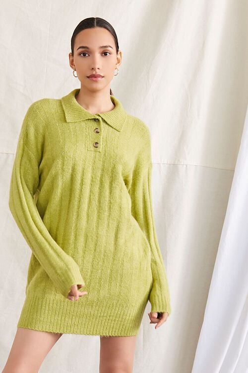 AVOCADO Ribbed Half-Button Sweater Dress, image 1