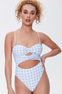 BLUE/WHITE Gingham Bow Cutout One-Piece Swimsuit, image 1