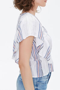IVORY/MULTI Striped Butterfly Sleeve Buttoned Top, image 2