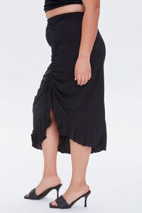 BLACK Plus Size Ruched Drawstring Midi Skirt, image 3