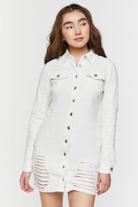 WHITE Distressed Denim Mini Shirt Dress, image 1