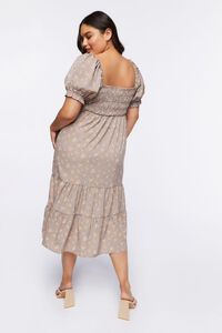 TAUPE/MULTI Plus Size Floral Puff-Sleeve Dress, image 3