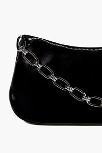 BLACK Faux Leather Chain Baguette Bag, image 5