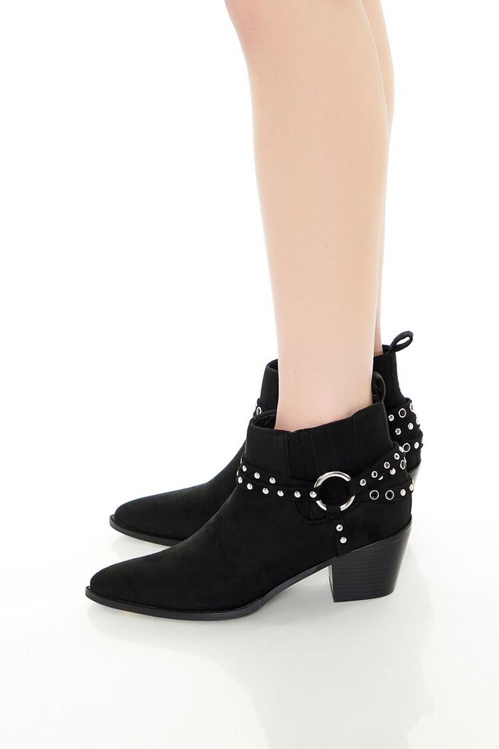 BLACK Studded Faux Suede Booties, image 2