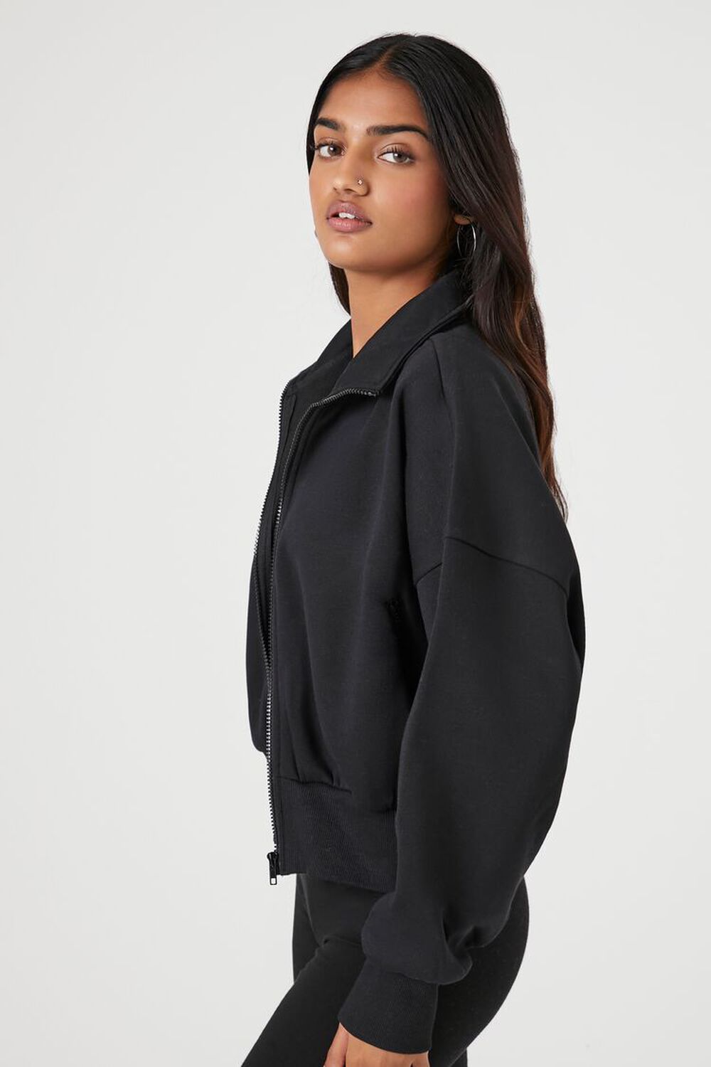 BLACK Heathered Fleece Zip-Up Jacket, image 2