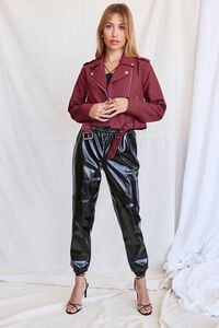 WINE Faux Leather Cropped Moto Jacket, image 4
