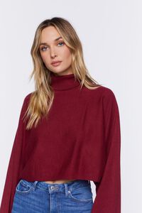 BURGUNDY Turtleneck Dolman-Sleeve Sweater, image 1