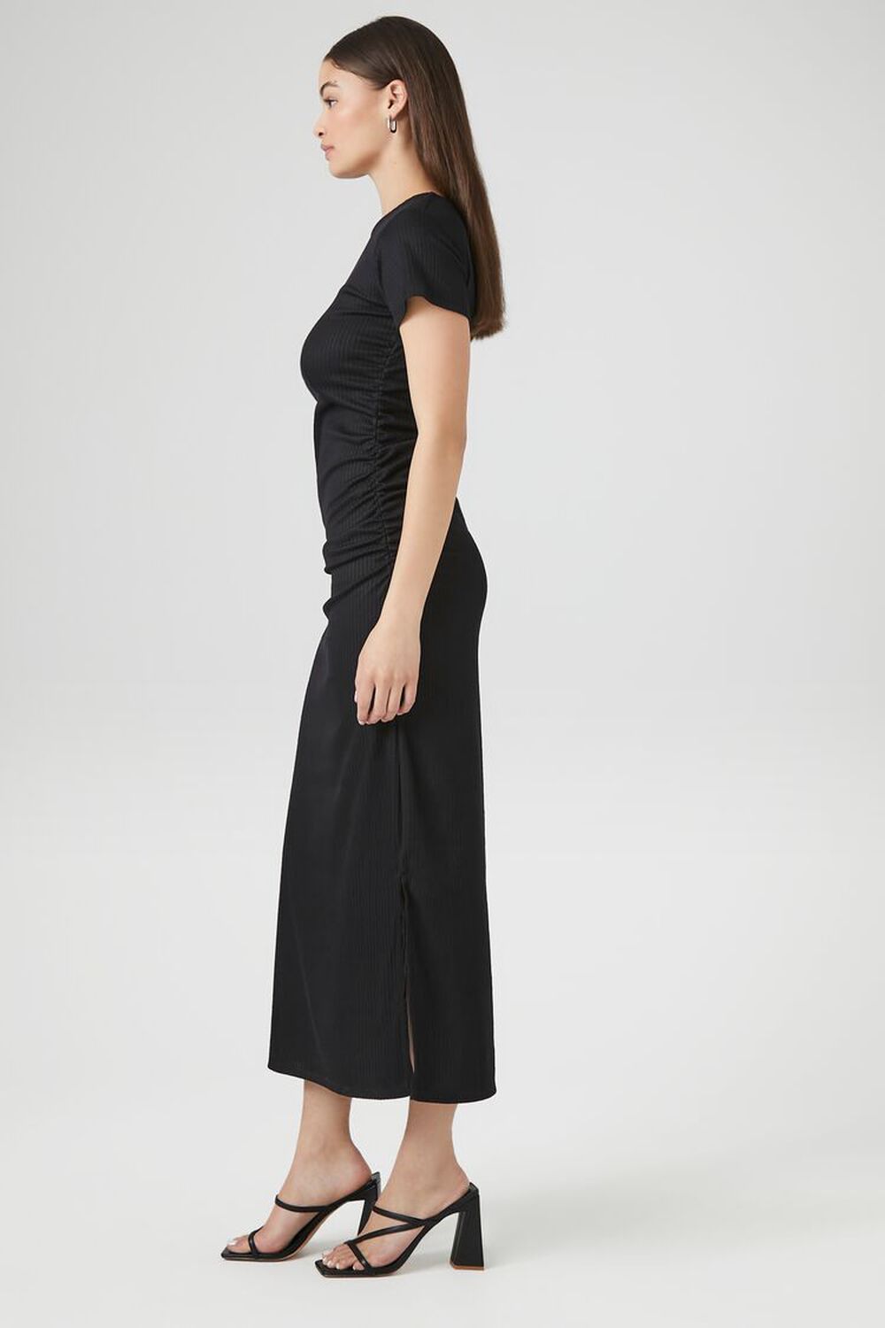 BLACK Ruched Maxi T-Shirt Dress, image 2
