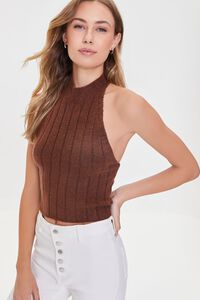 BROWN Sweater-Knit Halter Top, image 1