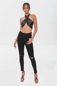 BLACK Faux Leather Crossover Top, image 4