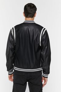 BLACK/WHITE Faux Leather Varsity Jacket, image 3