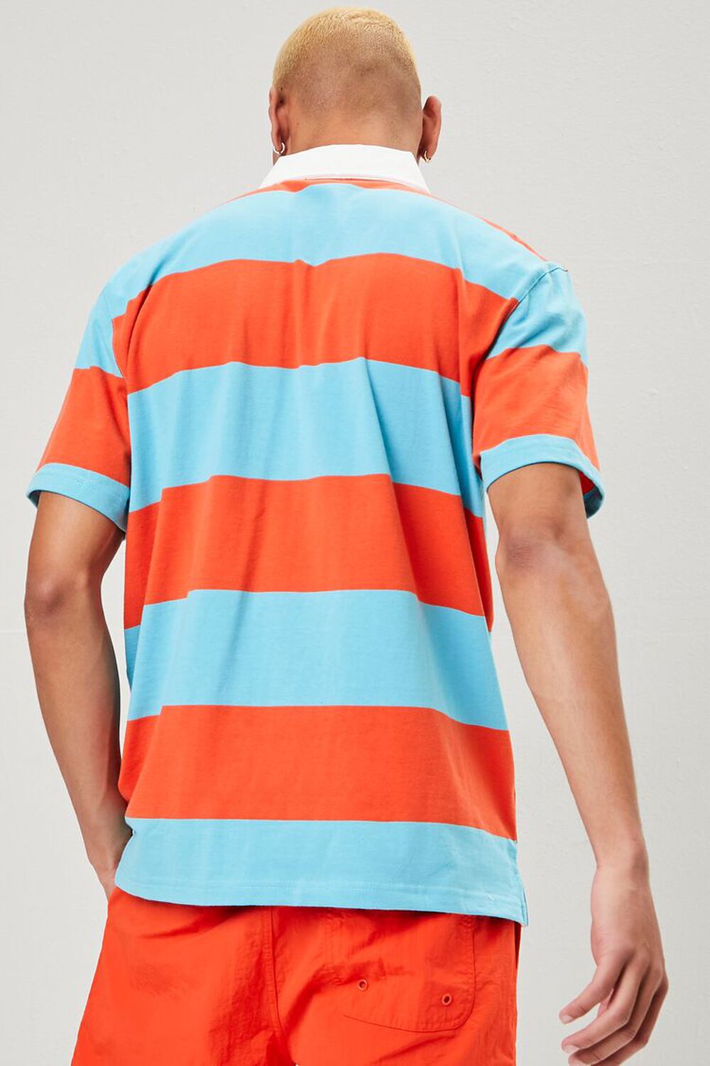 RED/TEAL Striped Short-Sleeve Polo Shirt, image 3
