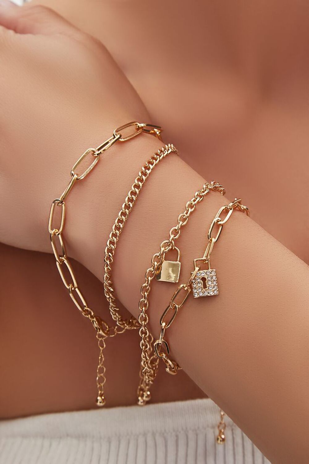 GOLD Lock Pendant Bracelet Set, image 1