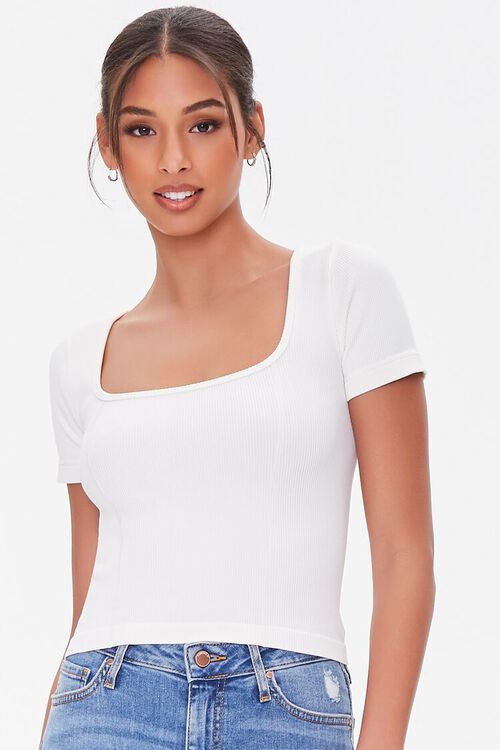 IVORY Square-Neck Cropped Tee, image 1