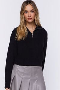 BLACK Half-Zip Ribbed Sweater, image 1