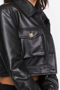 BLACK Faux Leather Cropped Jacket, image 5