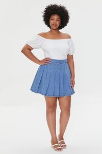 MEDIUM DENIM Plus Size Denim Pleated Mini Skirt, image 5