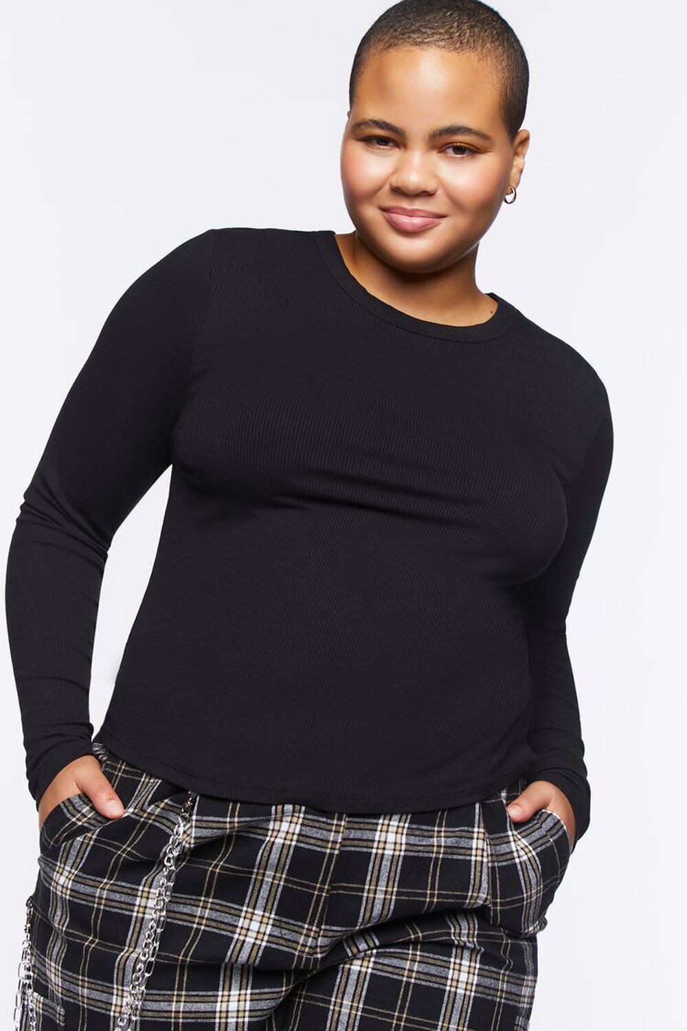 Plus Size Ribbed Long-Sleeve Top, image 1