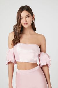 PINK Puff-Sleeve Off-the-Shoulder Crop Top, image 1