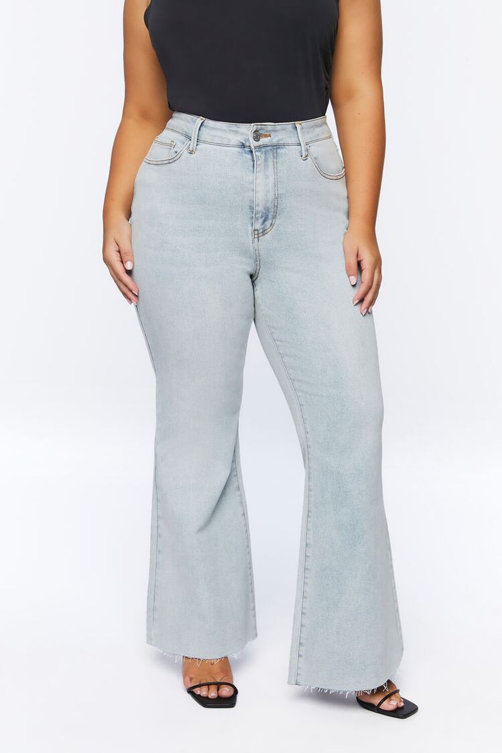 LIGHT DENIM Plus Size Raw-Cut Flare Jeans, image 2