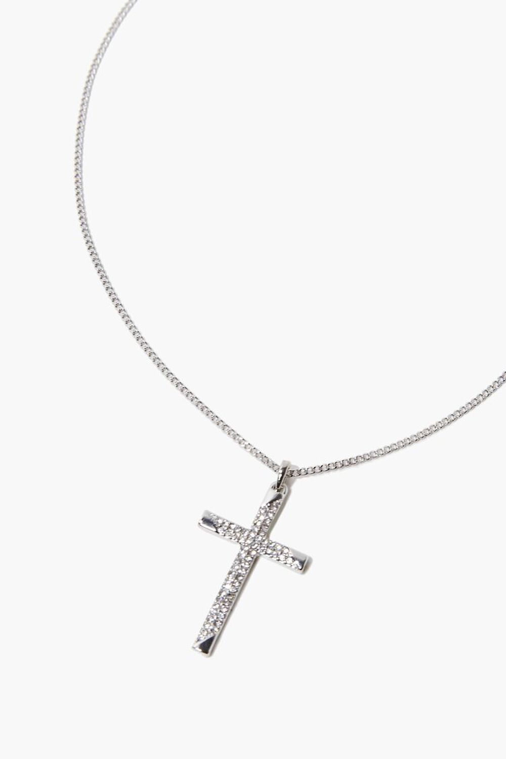 SILVER Rhinestone Cross Pendant Necklace, image 1