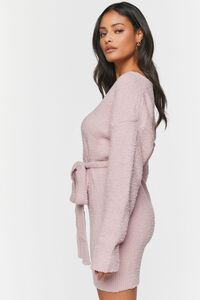 PETAL PINK Fuzzy Knit Belted Sweater Dress, image 3