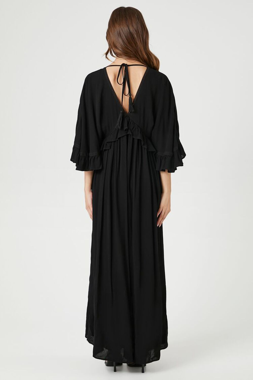 BLACK Butterfly-Sleeve Flounce Maxi Dress, image 3