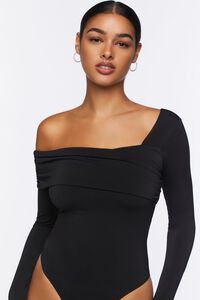 BLACK Asymmetrical Neckline Bodysuit, image 5