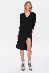 BLACK Ribbed-Trim Sweater Dress, image 4