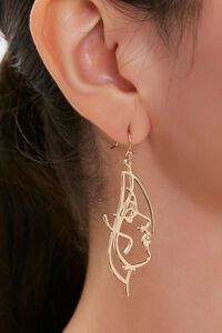 GOLD Cutout Face Pendant Drop Earrings, image 1