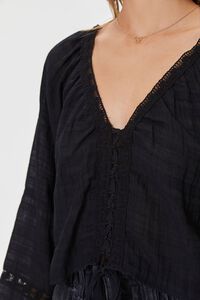 BLACK Lace-Up Crochet-Trim Crop Top, image 6