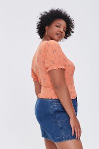 PEACH/MULTI Plus Size Floral Puff-Sleeve Top, image 2