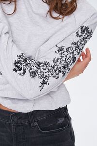 HEATHER GREY/BLACK Heathered Floral-Sleeve Sweatshirt, image 6