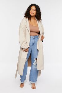 BEIGE Plus Size Faux Suede Trench Coat, image 2