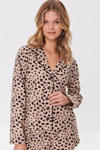 TAN/BLACK Cheetah Print Pajama Shirt & Shorts Set, image 5
