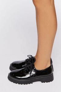 BLACK Faux Patent Leather Oxford Sneakers, image 2