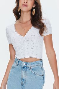 WHITE Pointelle Sweater-Knit Crop Top, image 5