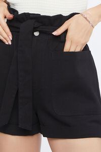 BLACK Belted Paperbag Twill Shorts, image 6