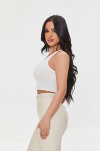 WHITE Ribbed One-Shoulder Crop Top, image 2