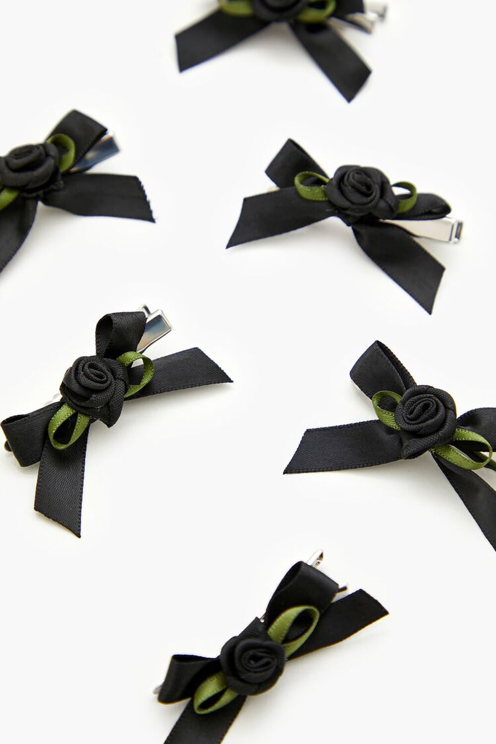 BLACK Rosette Bow Hair Clip Set - 6 pack, image 2