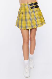 YELLOW/MULTI Dual-Buckle Pleated Plaid Skirt, image 2