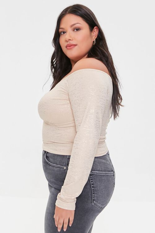 OATMEAL/GOLD Plus Size Off-the-Shoulder Top, image 2