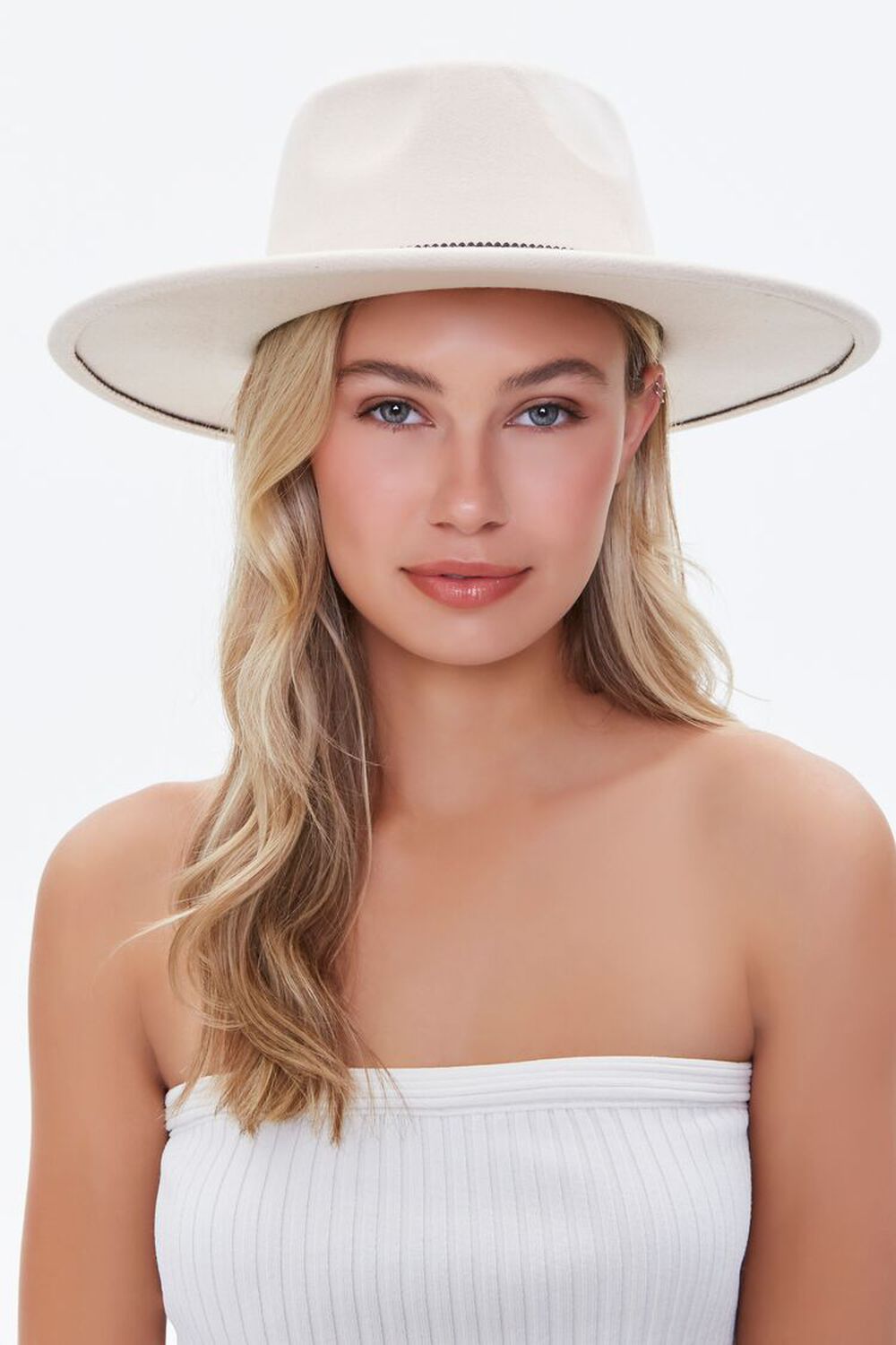 CREAM/BROWN Cutout-Trim Panama Hat, image 2