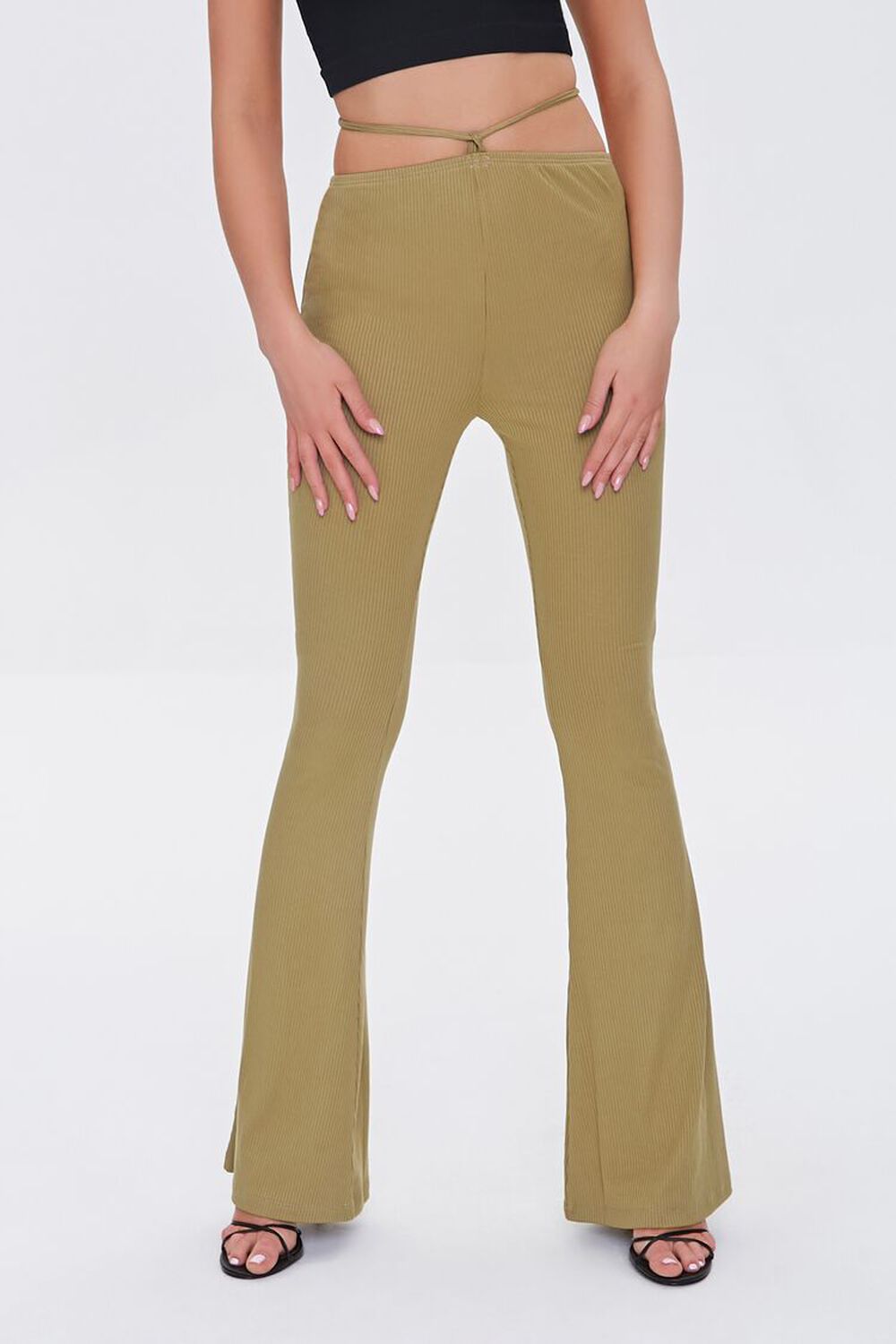 OLIVE Ribbed Knit Self-Tie Flare Pants, image 2