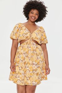 YELLOW/MULTI Plus Size Floral Cutout Mini Dress, image 1