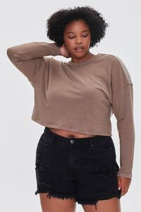 TAUPE Plus Size French Terry Cutout Pullover, image 2